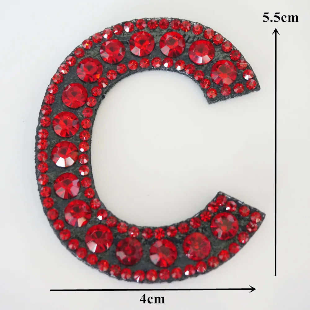 A-Z Wine Red Rhinestone English Alphabet Letter Iron Sew On Patch Badges 3D Patches Bag Hat Jeans Applique Clothes DIY Crafts