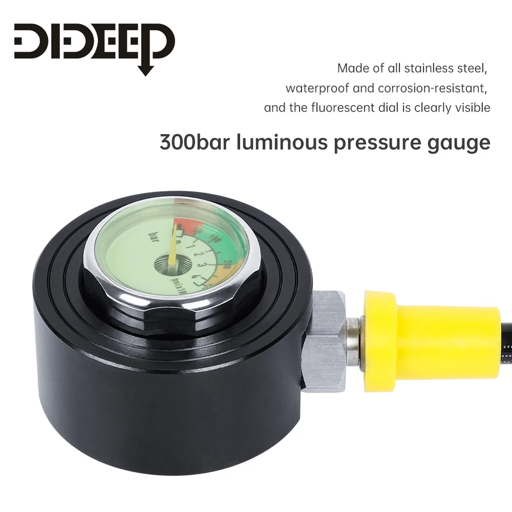 DIDEEP DIDEPP Scuba Diving Tank Luminous Pressure Gauge Waterproof Underwater