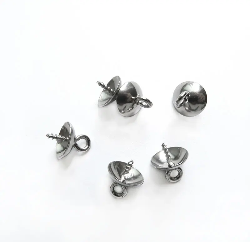 Stainless Steel Cup Pearl Bail Pin Peg Pendants Gold Screw Eye Pinch Bails for Jewelry Making