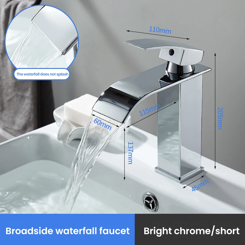
High Quality Stainless Steel Single Handle Taps One Hole Waterfall Mixer Sinks Faucets Face Bathroom Wash Basin Faucet 