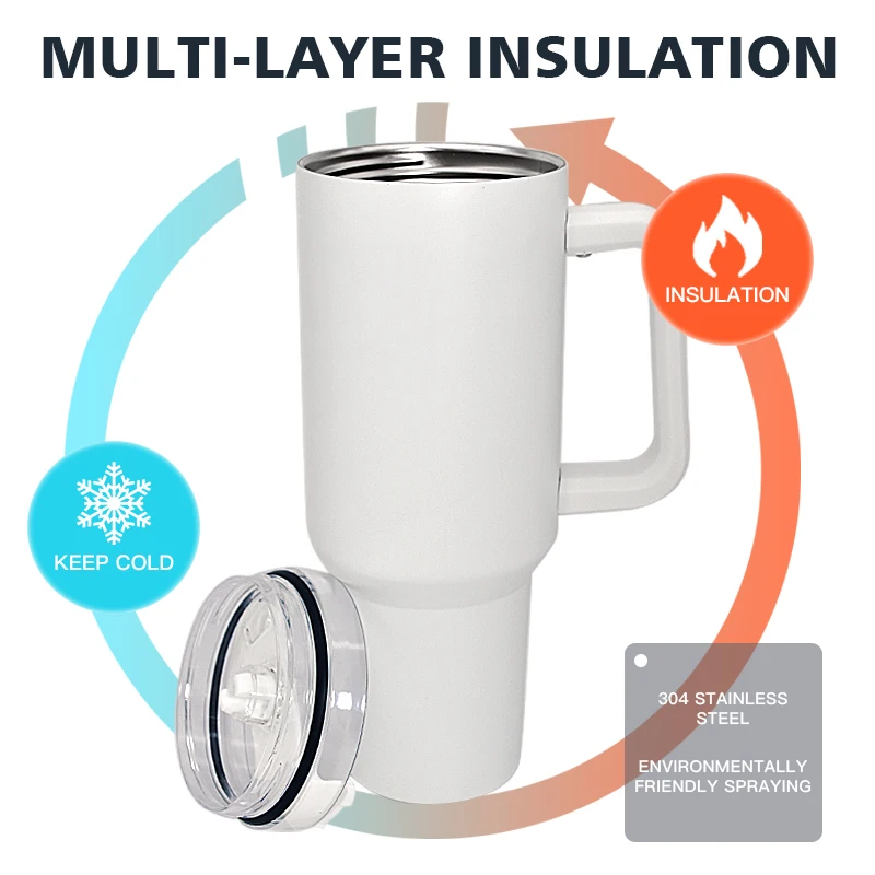 Wholesale glow in the dark tumbler 40oz sublimation blank tumblers stainless steel travel mug with plastic handle and straw