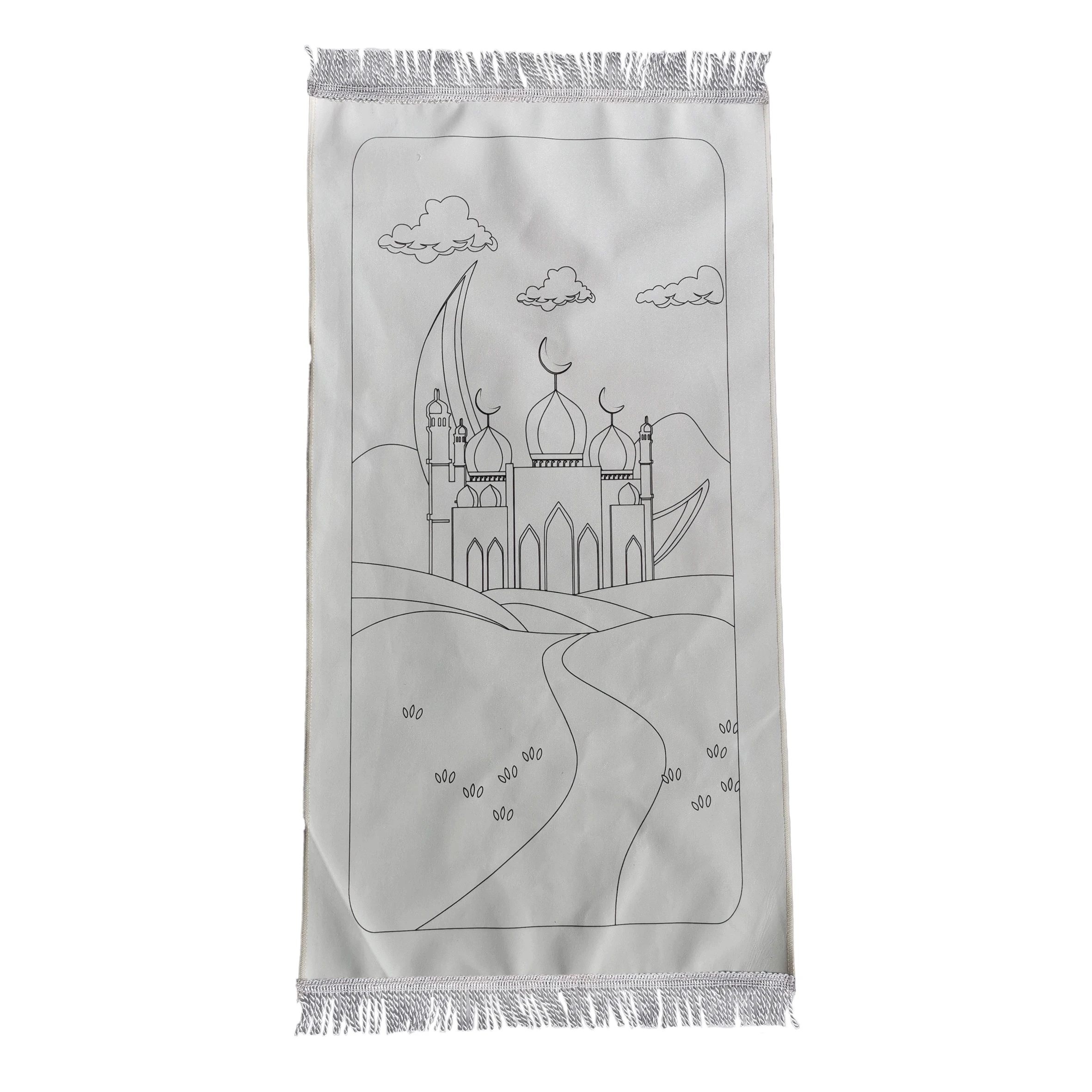 Islamic Pray Rug Namaz Carpet eid gift Cartoon mix design 48x90cm draw no color Kids Children Prayer Mat