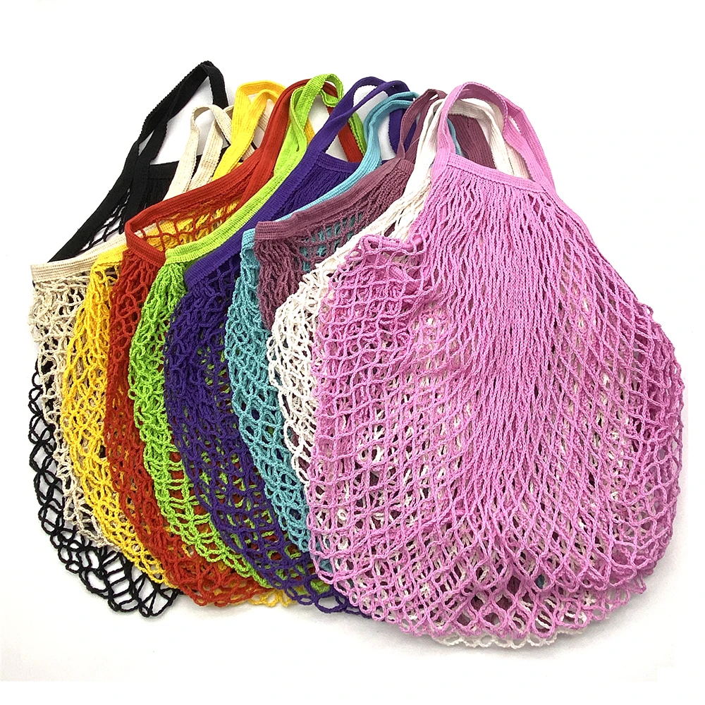 Portable Reusable Grocery Bags for Fruit Vegetable Bag Cotton Mesh String Organizer Handbag Short Handle Net Shopping Bags Tote