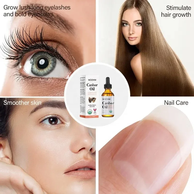 Organic Castor Oil Natural Organic Cold Pressed Unrefined Castor Oil For Eyelashes Eyebrow Skin Care Hair Care