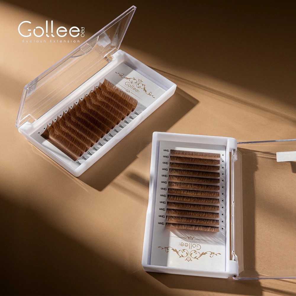 Gollee Wholesale Supplies Custom Label Two Tone High-quality Korean PBT Ombre Colored Extensions Russian Volume Lashes Extension