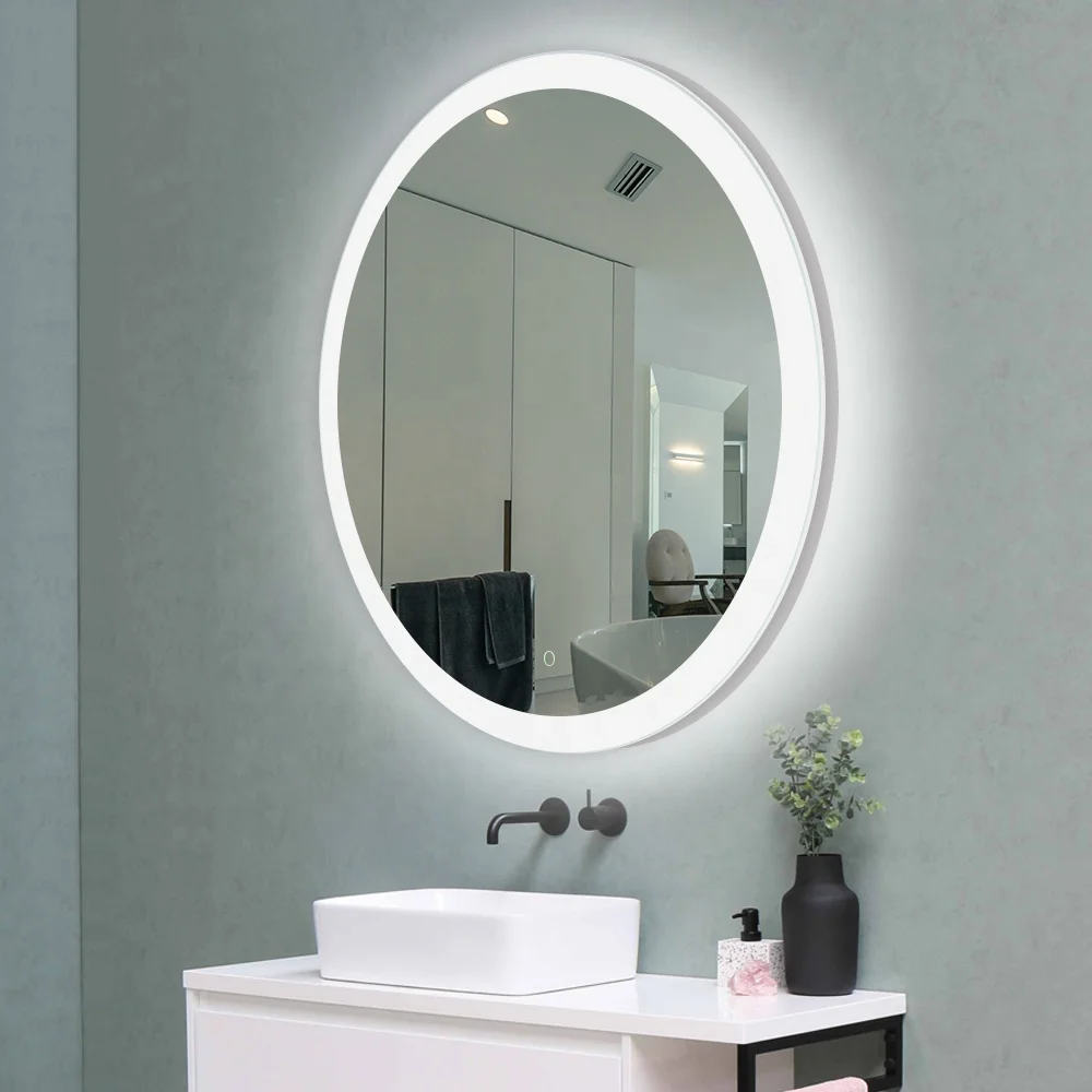 Oval led illuminated bathroom mirror ,IP44 rated shower mirror
