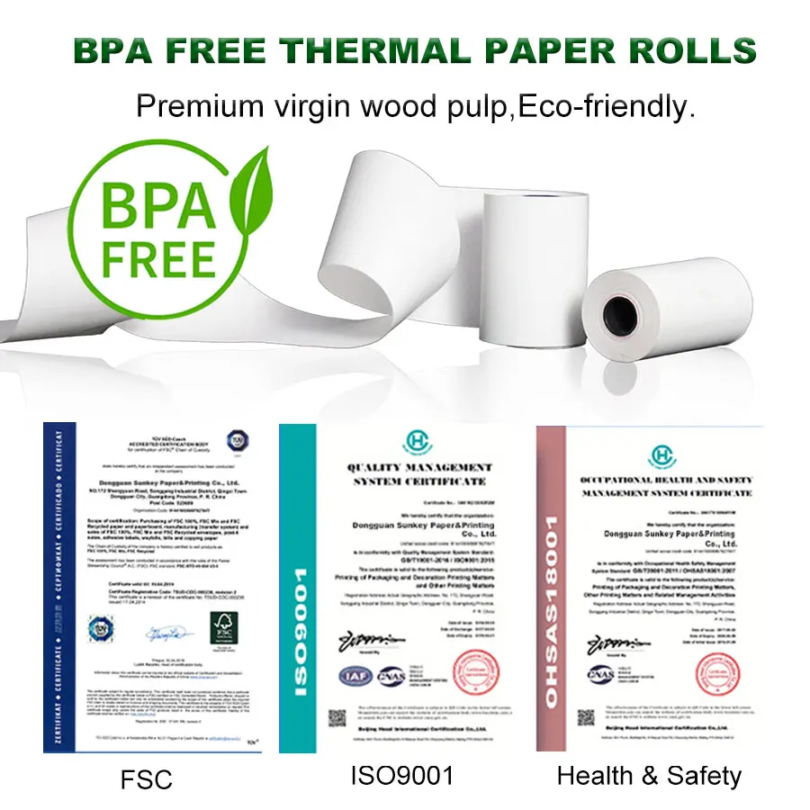 50 x 30 mm 80*70mm 80x80mm 3 1/8 x 230 55gsm 50mm Haematoligy Analyzer Till Parking Ticket Cash Register Thermal Paper Rolls