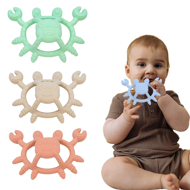 Factory Wholesale Custom Logo Bpa-Free Crab Shape Cute Animal Silicone Baby Teether