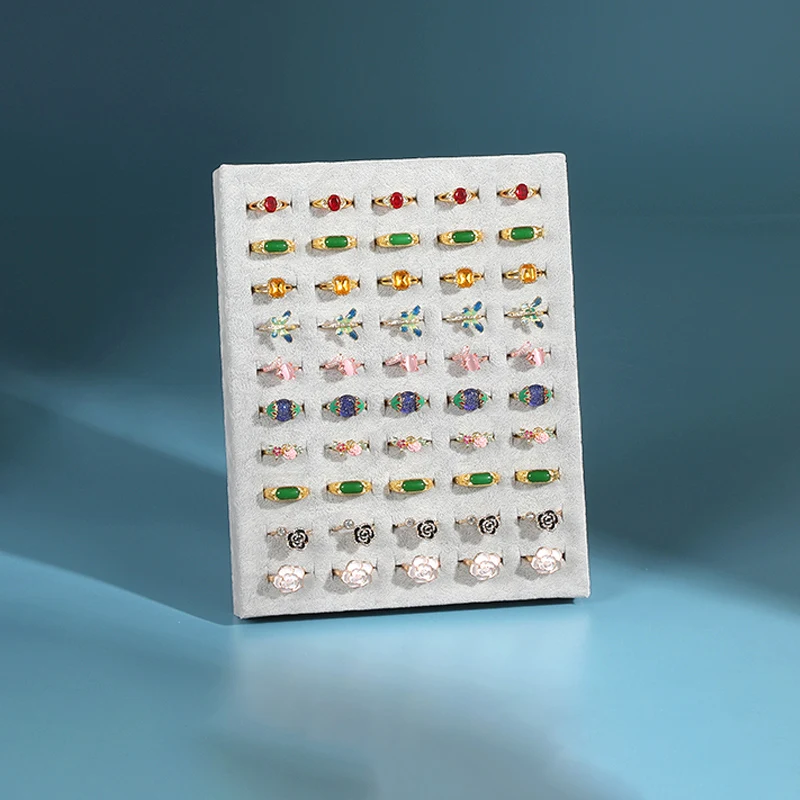 Velvet Jewelry Ring Display Stand 50 Ring Holder Jewelry Stand Upright Display Card Display Board Props