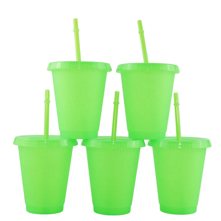 New creative small capacity sippy Reusable pp material fluorescent green cups With Lid And Straw