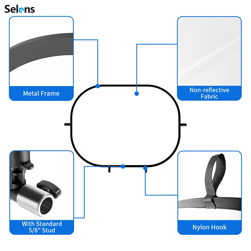 Selens 150x200cm Black White Oval Reflector Portable Backdrop 2 in 1 Screen Background With Holder Clip For YouTube Video Studio