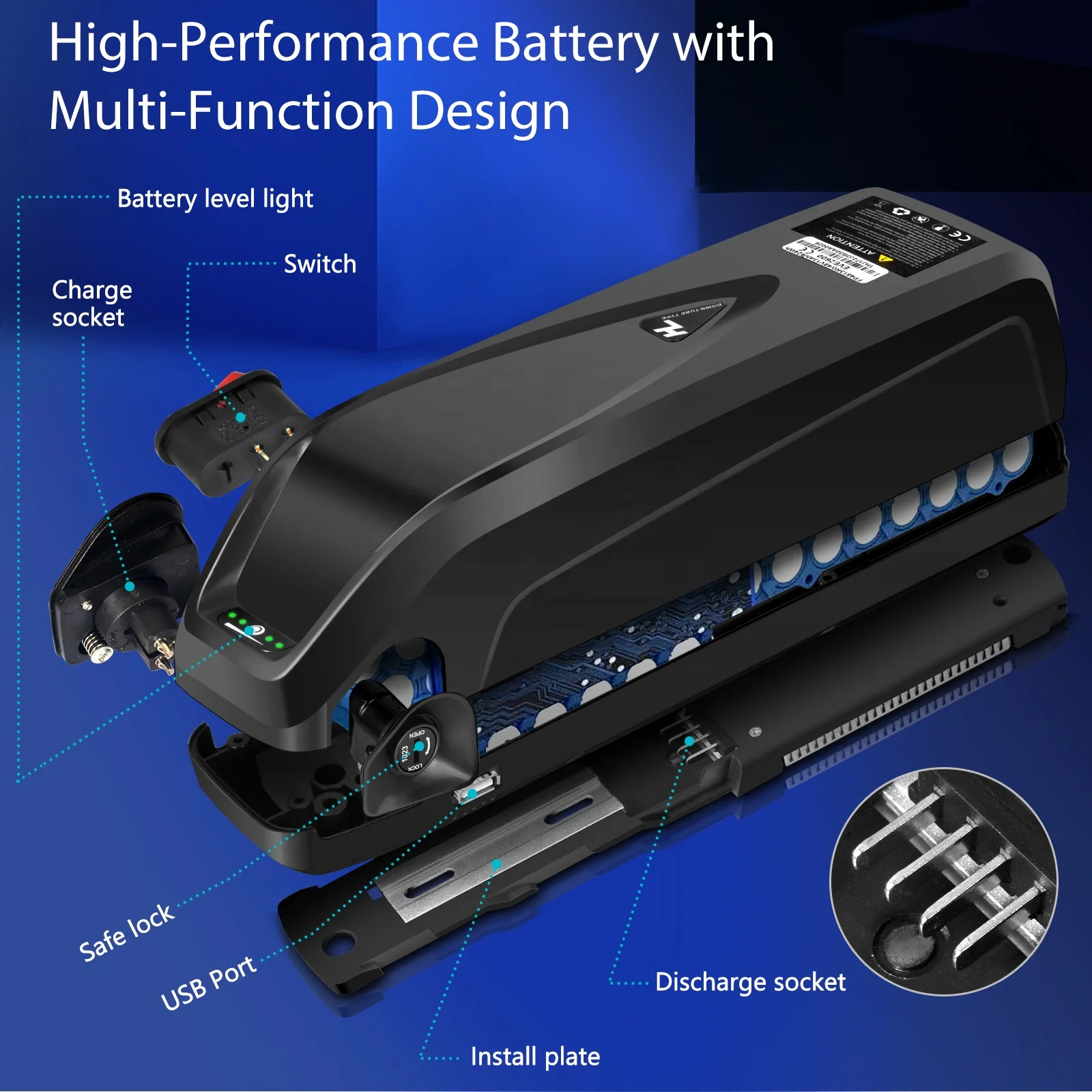 Hailong Downtube Electric Bicycle Battery 36V 48V 52V 10Ah-20Ah 18650 21700 Lithium Battery Pack for Electric Bicycle 250W-1500W