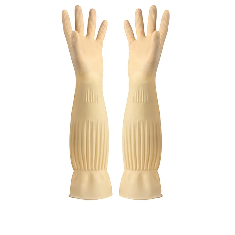 55CM EXTRA Long Extra Thick Korean Custom Durable Kitchen Dishwashing Rubber Household Latex Gloves Cleaning Fishing Gloves