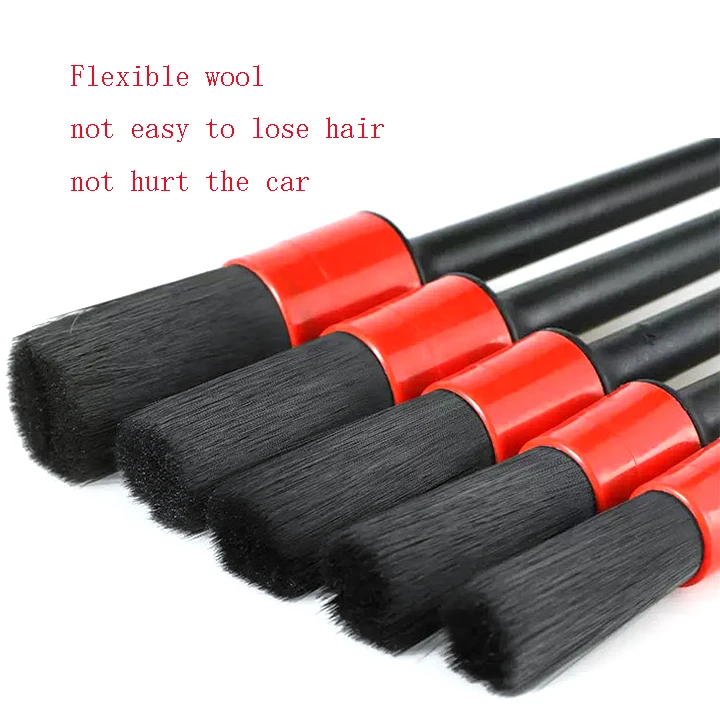 Amazon Detailing Brush Set - 5 Different Sizes Premium Natural Boar Hair Mixed Fiber Plastic Handle Auto Cleaning Brush