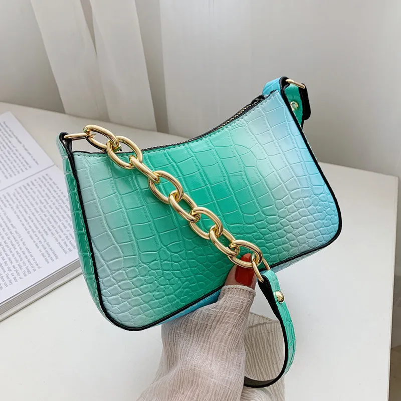 2021 Ladies Small Square PU Fashion Shoulder Bag Tie Dye Latest Sling Underarm Bag Women Cheap Gradient Handbag