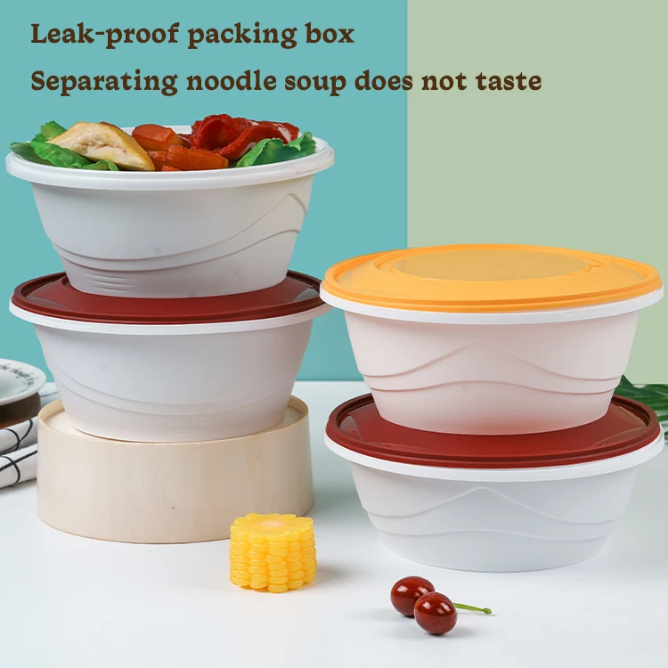 Plastic Disposable Hot Soup Salad Bowls With Lid For Catering Customized Logo Printing Round Food Container