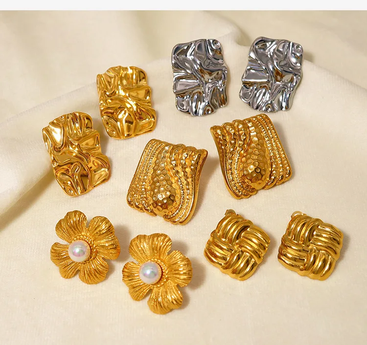 Custom Jewelry Factory Wholesale Stylish 18K Gold Plated  Stainless Steel Earrings Flower Geometric Stud Women Earrings Jewelry