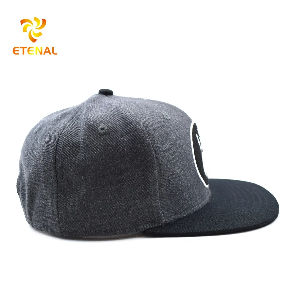 Grey Panel Black Brim Cap Custom 3d Embroidery Wool Snapback Caps Hats for Men