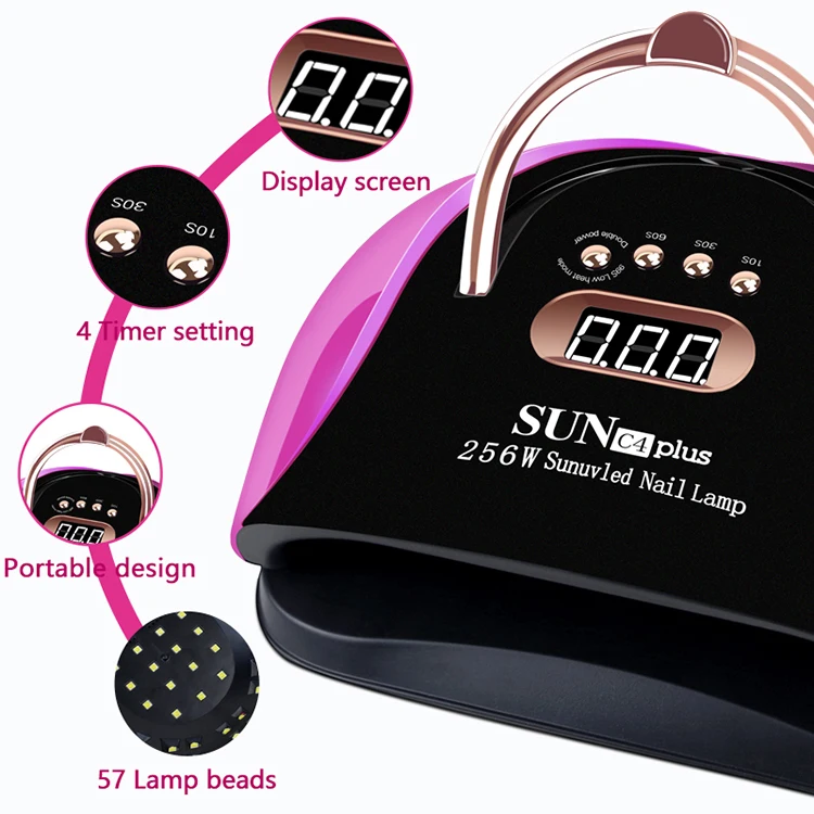 UV LED Nail Lamp Sun C4 Plus 256W Faster Gel Dryer 57 LEDs Uv Led Nail Lamp Dryer Both Hand