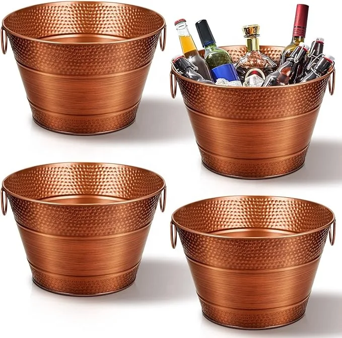 Oval Copper Plated beverage drinks bucket Ice Beer Galvanized Tub Metal Ice Bucket Beverage Tub Wine Drink Beer Champagne Tub