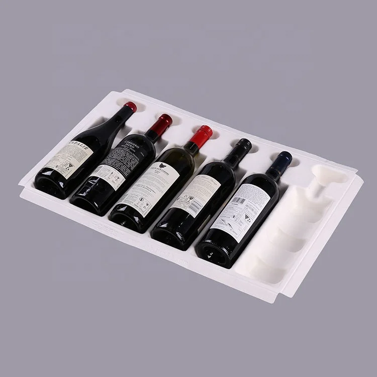 Environmentally molded pulp paper packaging bottle tray Popular Biodegradable red wine tray 6pcs wine insert tray protector