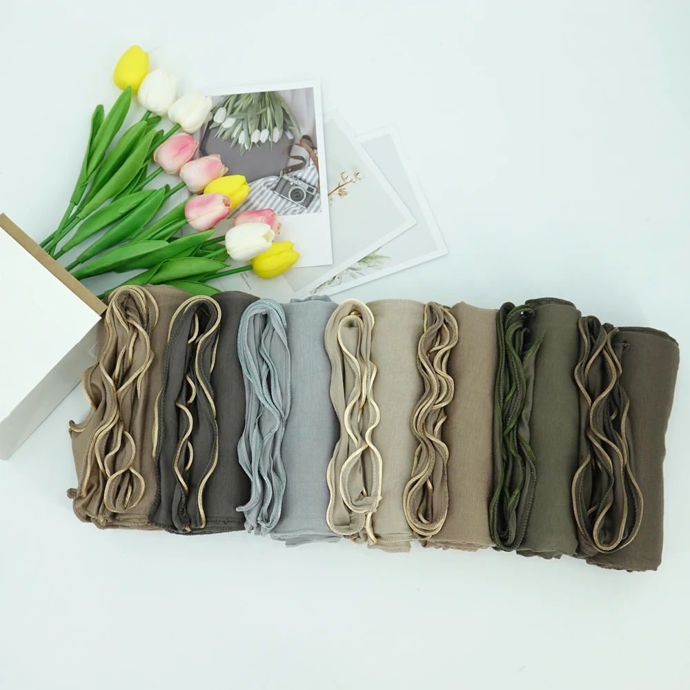 Netherlands Classic mix color rope  jersey scarf Stretchy Hijab Plain Head Scarves gold rope with Jersey Cotton Hijab