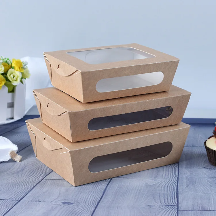 Spot wholesale disposable cowhide fast food fruit salad open window lunch takeaway packaging box