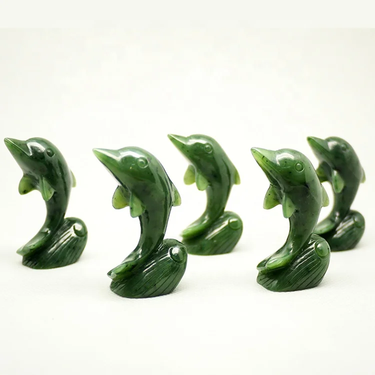 The best factory hot sales gemstone  jade animal carvings nephrite dolphin statue
