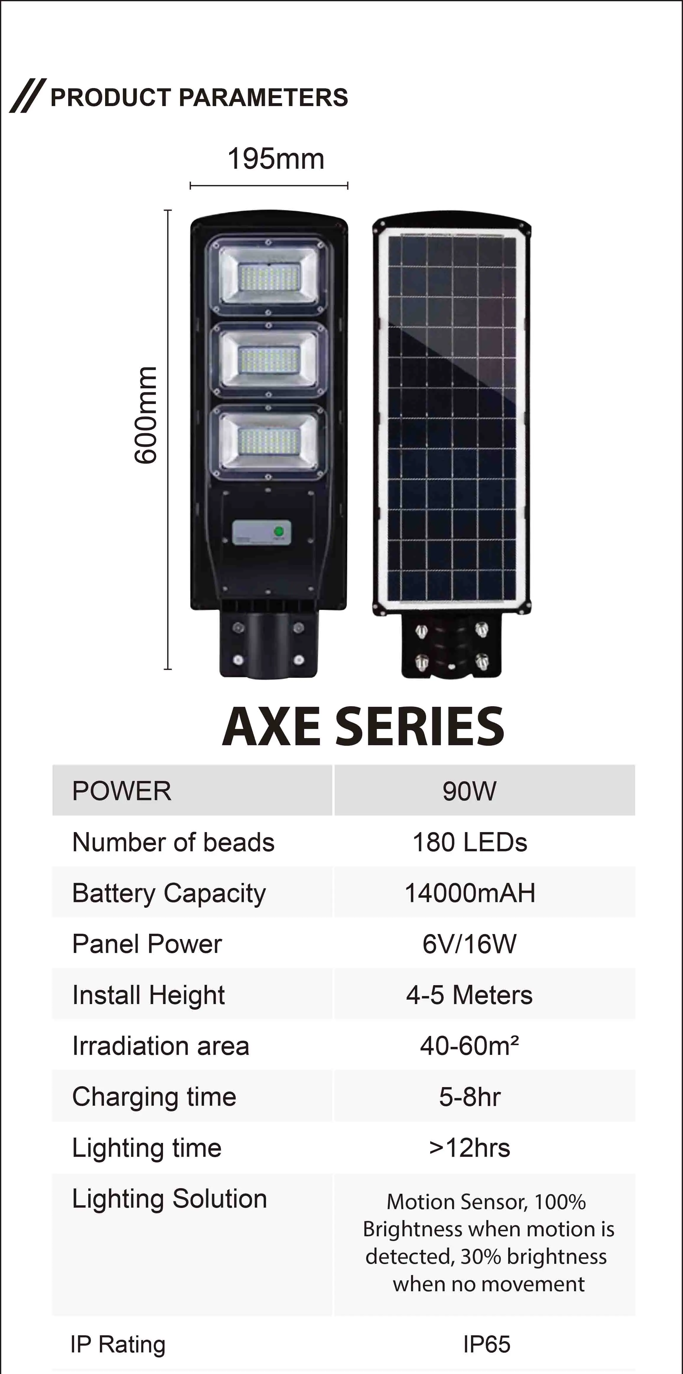 2021 Liketech Axe90 All in One Solar Street Light 90W Luminaria Solar Led 2835 SMD 180pcs Waterproof IP65