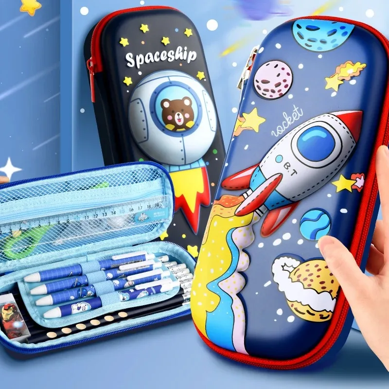 3D Astronaut Pencil Case for Kids Boys, Waterproof Pencil Box with Compartments Pen Pouch