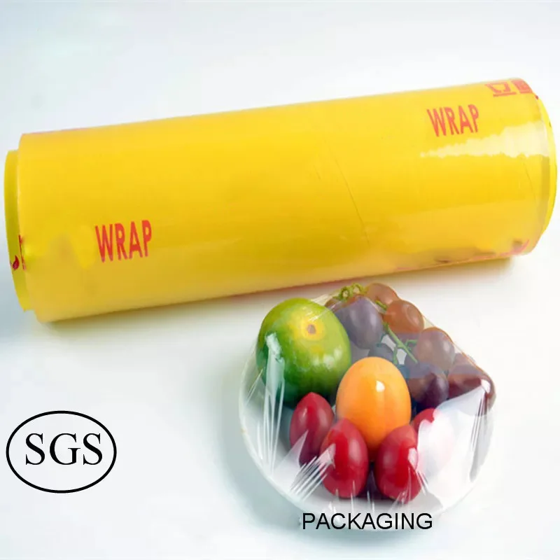 Pelicula protectora de alimentos de PVC, precio de fabrica, envasado de alimentos para supermercado, espesor 9/10/11microns