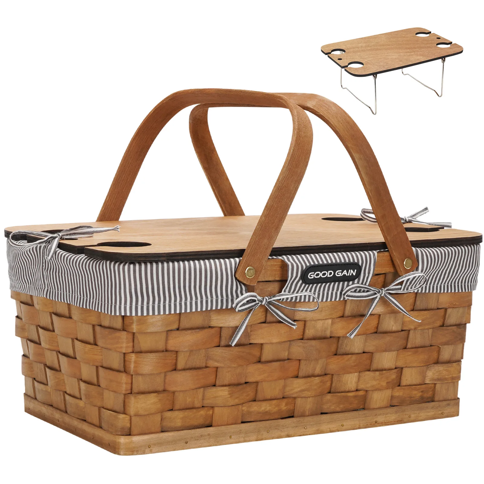Woodchip Picnic Basket for 4 Persons with Portable Wine Table