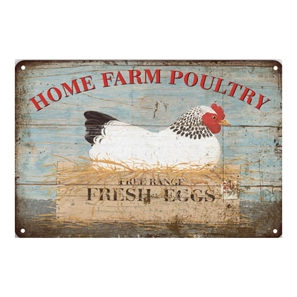 Farm eggs vintage tin signs for farm decoration, fresh hens eggs posters wall decoration, retro home farm chickens funny signs