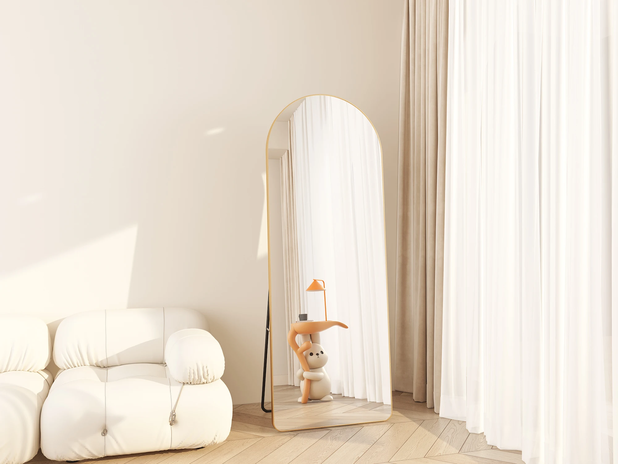 Arched Art Decor Full Length Wall Mirror Home Body Mirror Standing  Oversized Floor Mirror Black Aluminum 40*150
