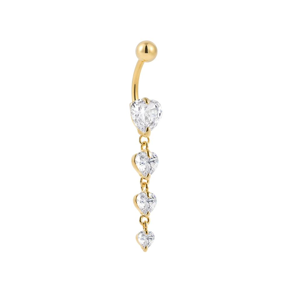 Superstar custom 316L stainless steel pendant belly button ring 4 white heart shaped zircon PVD navel body piercing jewelry
