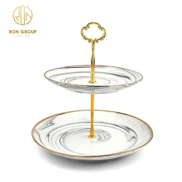 Nordic Unique gold rimmed porcelain plate marble dinnerware set round Western Ceramic cheap plates