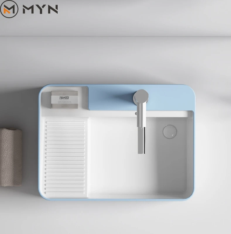 Factory Direct Selling Ceramic Grey Washing Machine Rectangular Countertop Laundry Room  Bathroom Sink with Washboard