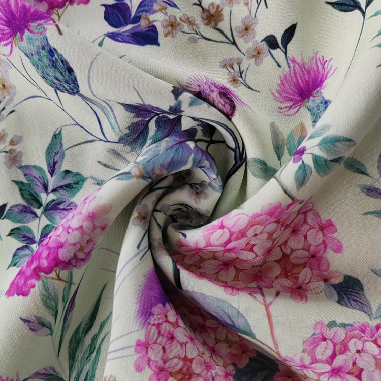 Digital Print Fabric Manufacturers China Textile Factory Dark Purple Polyester Rayon Digital Fabric For Clothing