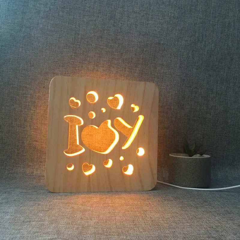 Wooden Lamp Animal Cute Cat Lamp 3D USB Led Table Light Switch Control Wood Carving Lamp