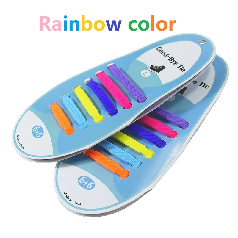 Stock!!! No Tie Lazy Shoelace Rainbow Color Silicone Shoe Laces For Kids 12pcs per pack