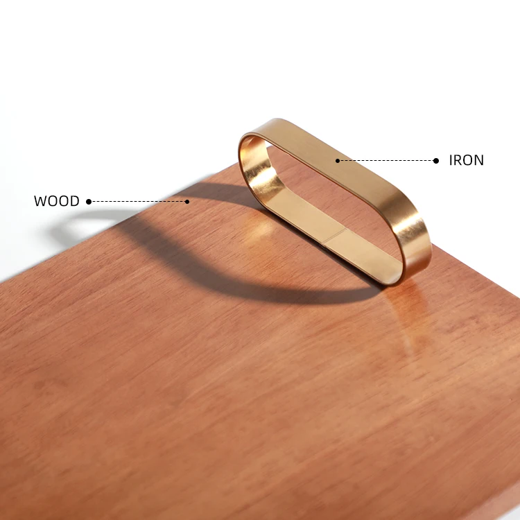 light luxury hotel accessories home decor restaurant centerpiece iron handle square wooden tray serving plate