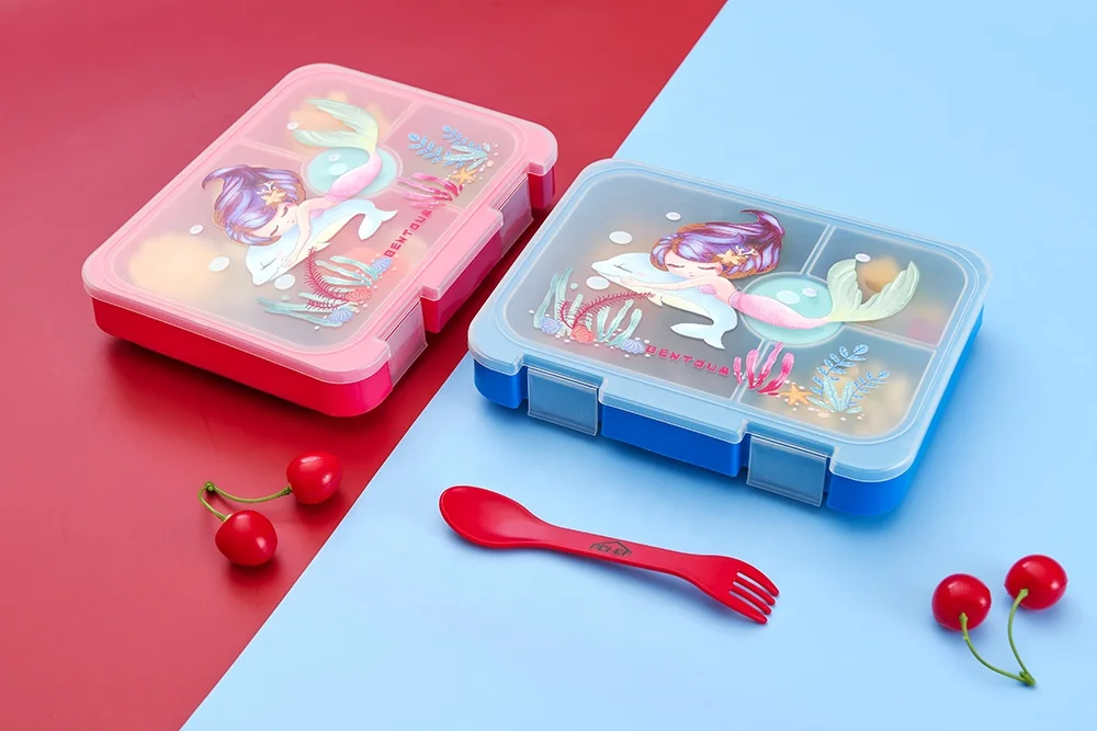  Пластиковая коробка для пищевых продуктов с 4 отделениями детская бенто крышкой школьная из Китая без