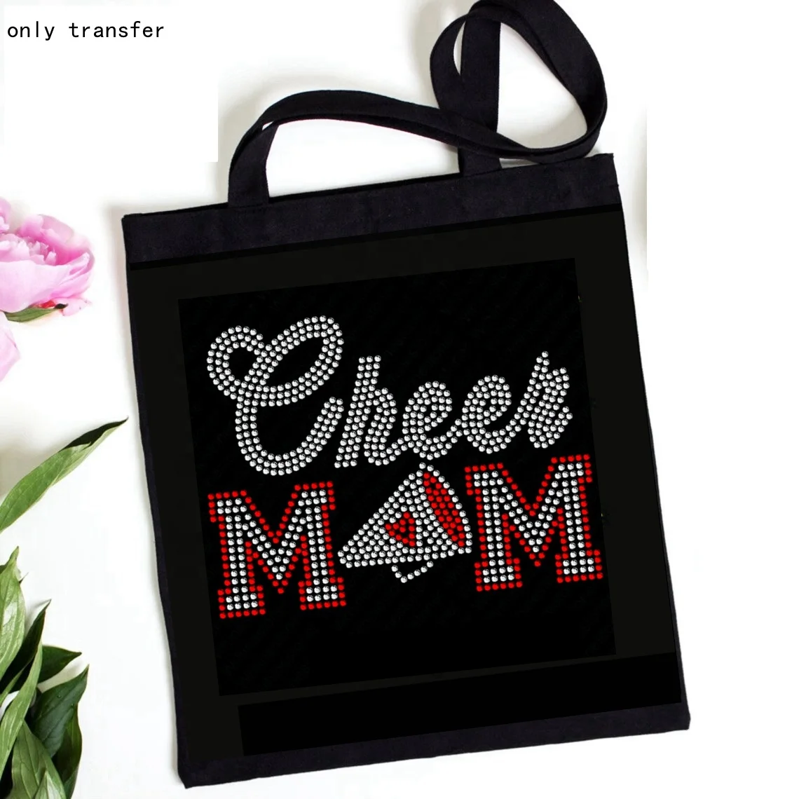 Various Color Cheer Mom Rhinestone Transfer Hot fix MOM with Megaphone Rhinestone Iron On Transfer Design Motif r Ready to Press