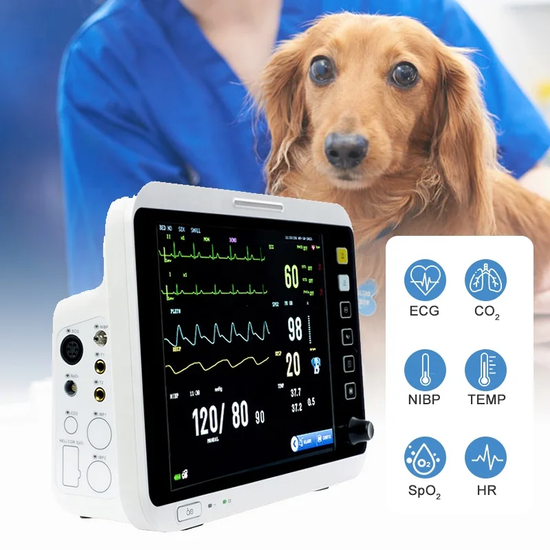 Pet клиника портативный анестезии Ветеринарный монитор ЭКГ ETCO2 12 дюймов multiparametro Veterinarios capnografo Ветеринарный монитор