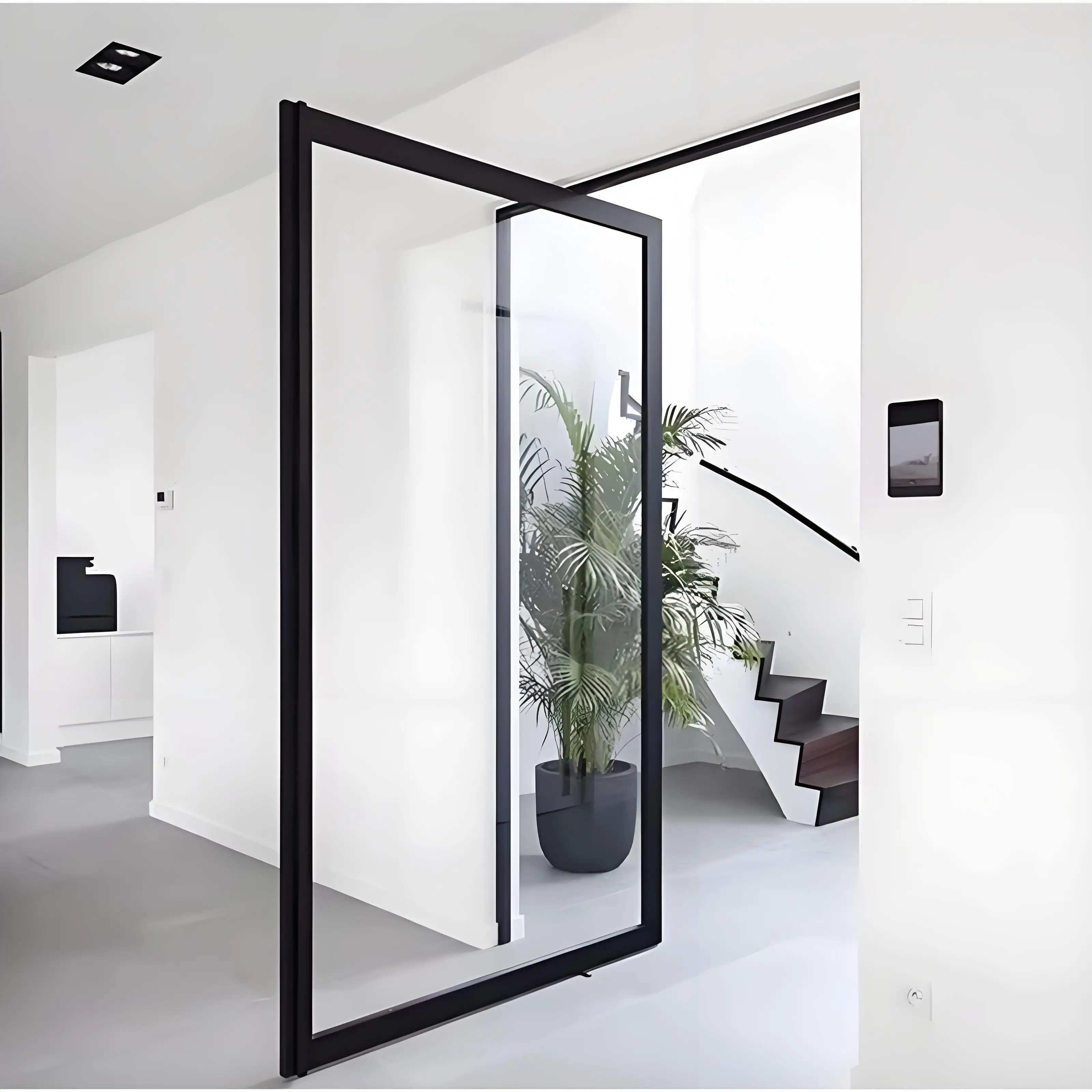 Modern Aluminum Entrance Pivot Apartment Bulletproof Windproof Soundproof Thermal-insulating Glass Steel Door Villa Office 1 Pcs
