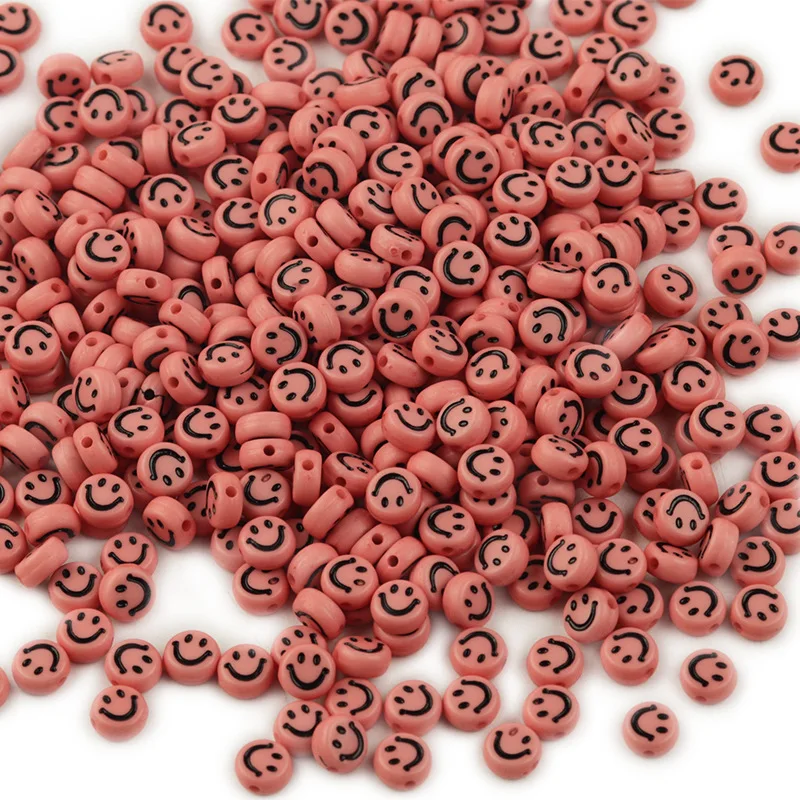 XuQian Acrylic Smiley Face Round Flat Beads Bracelet Loose Diy Handmade Pendant Jewelry