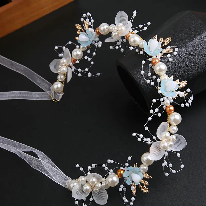 QS handmade wholesale Good quality tiaras beading flowers bridal crown for wedding flower hair accessories girls   hairbands