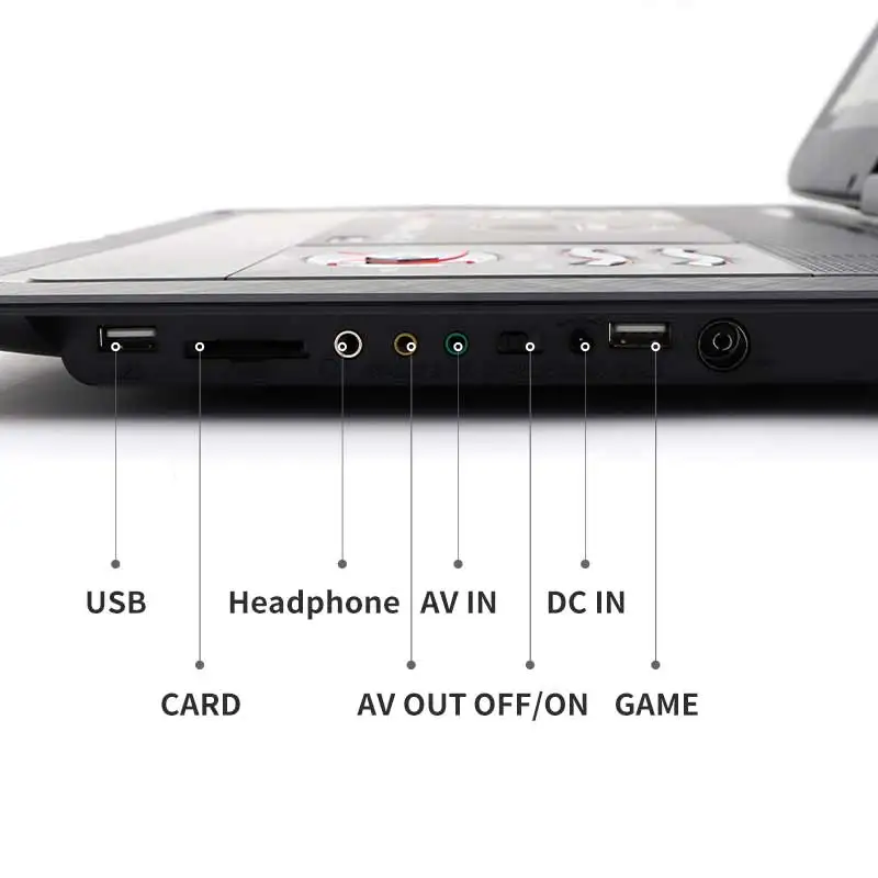 Cheaper Portable DVD Player 14.1 inch rechargeable Battery TV Tuner USB FM Portable DVD Player