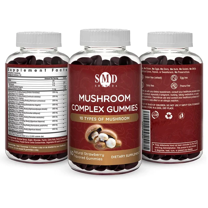 
OEM cumstom Mushroom Complex Gummies Vegan Nootropic Mushroom Supplement Naturally Flavored Gummies 