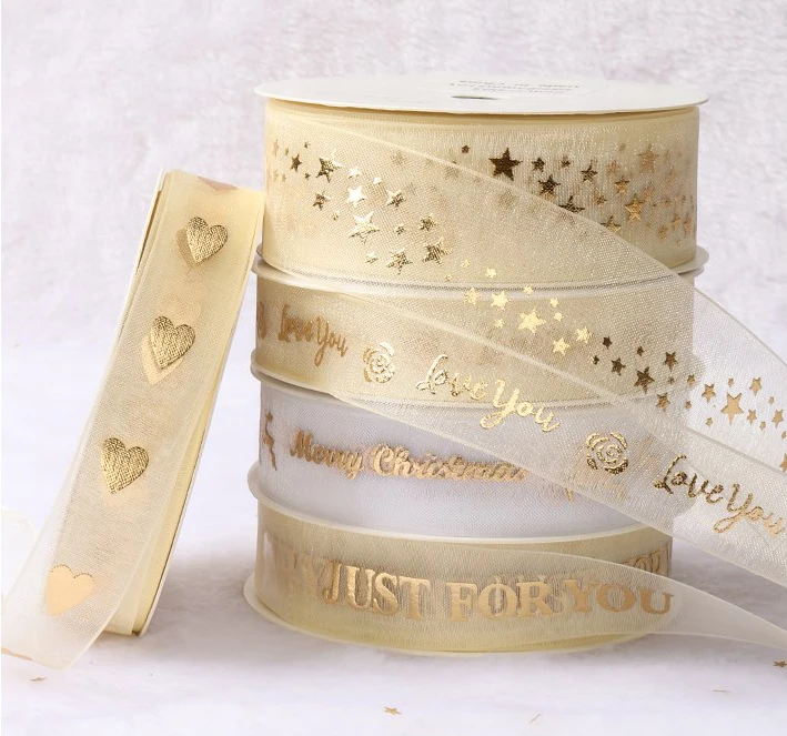  High Quality Customizable Gifts Snow Yarn Organza Printing Ribbon In